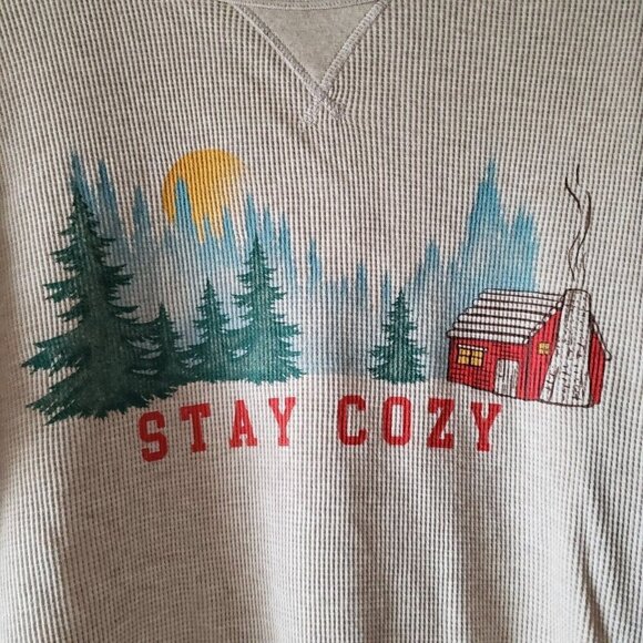 Wonder Nation Unisex Beige Stay Cozy Log Cabin Long Sleeve Waffle Knit Tee XXL - Picture 2 of 10